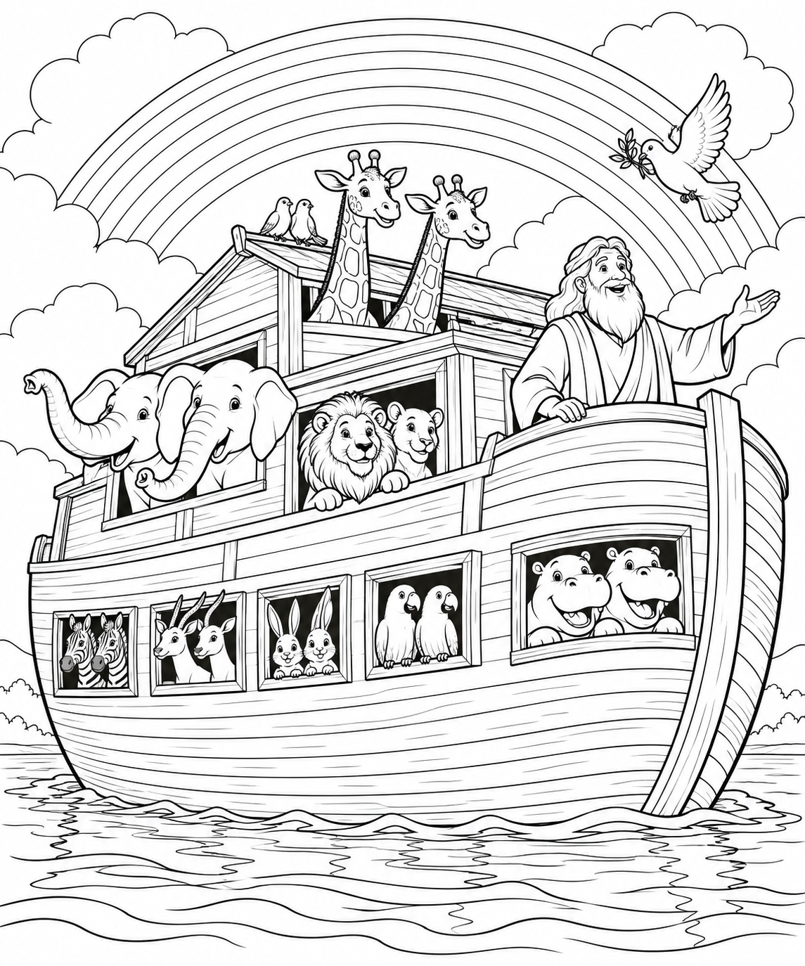 Noah’s ark and the rainbow coloring page preview